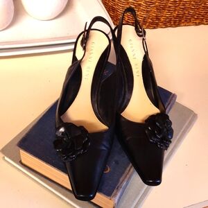 Gianni Bini Black Pointed Toe Heels Genuine Leather Excellent Condition Sz 7 1/2